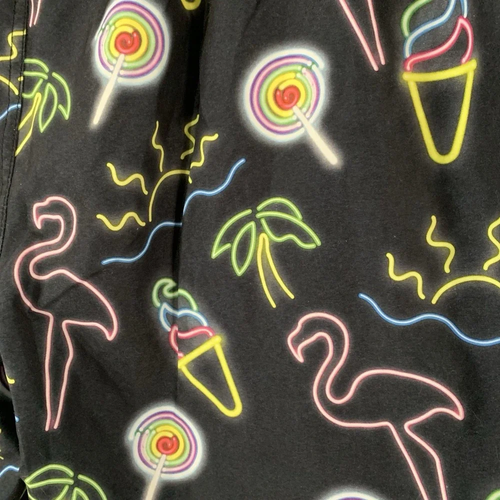 Top Drawer Men's Black Neon Signs Flamingo Board Surf Shorts Swim Trunks Size XL